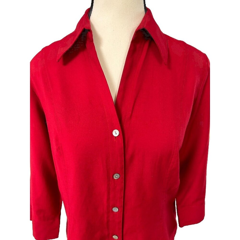 Dressbarn Women's Red Button Down Top Blouse Valentines Day Size Small B36